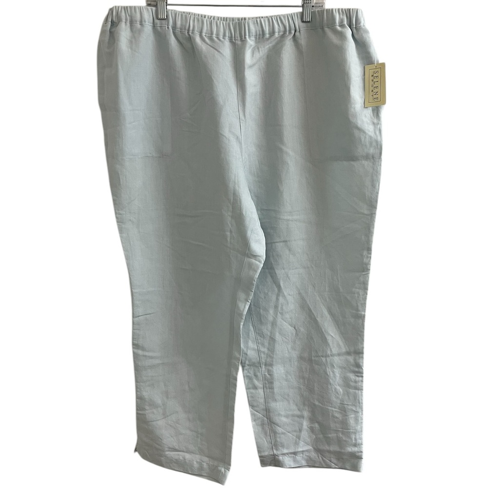 Selene Sport Wide Leg Pants Womens 3X Linen Beachy Blue Lagenlook Coastal NWT